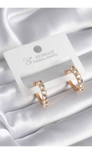 Pirinç Gold Renk Zirkon Taşlı Halka Model Kadın Küpe