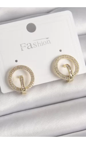 Pirinç Gold Renk Zirkon Taşlı Halka Model Kadın Küpe