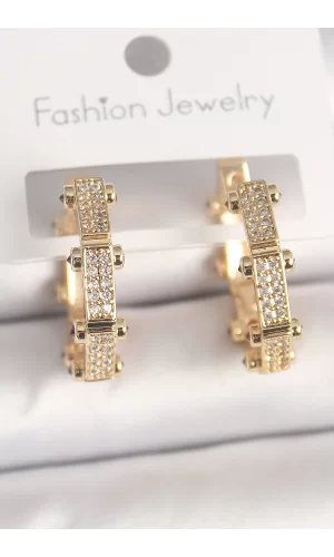 Pirinç Gold Renk Zirkon Taşlı Halka Model Kadın Küpe