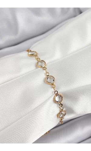 Pirinç Gold Renk Zirkon Taşlı Kadın Bileklik
