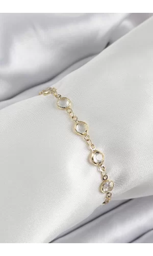 Pirinç Gold Renk Zirkon Taşlı Kadın Bileklik