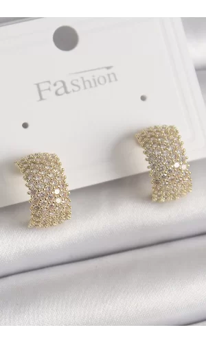 Pirinç Gold Renk Zirkon Taşlı Kadın Küpe