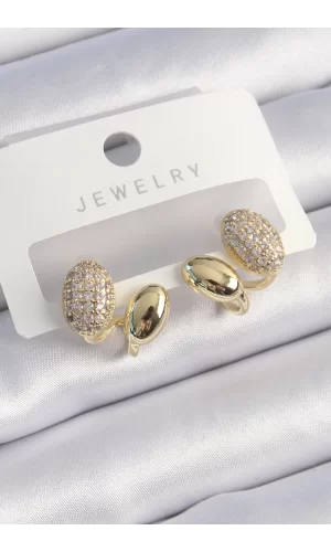 Pirinç Gold Renk Zirkon Taşlı Kadın Küpe