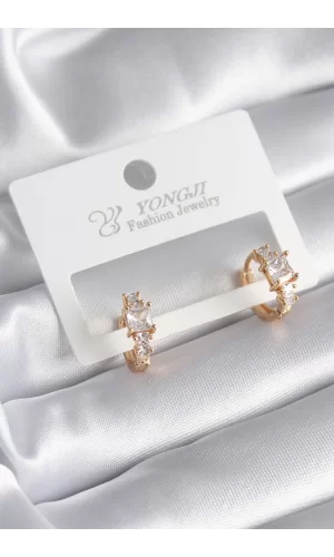 Pirinç Gold Renk Zirkon Taşlı Kadın Küpe