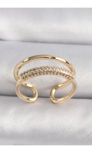 Pirinç Gold Renk Zirkon Taşlı Kadın Yüzük