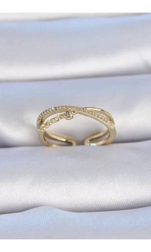 Pirinç Gold Renk Zirkon Taşlı Kadın Yüzük