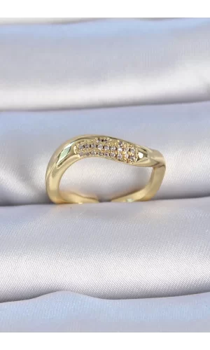 Pirinç Gold Renk Zirkon Taşlı Kadın Yüzük