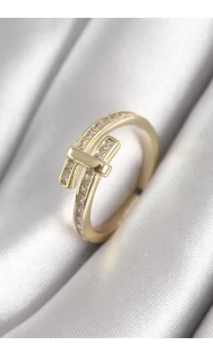 Pirinç Gold Renk Zirkon Taşlı Kadın Yüzük