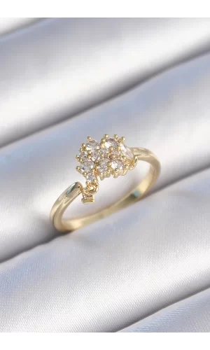 Pirinç Gold Renk Zirkon Taşlı Kadın Yüzük