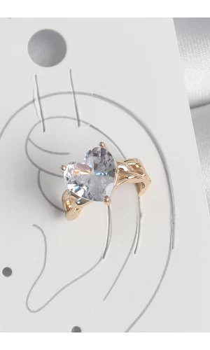 Pirinç Gold Renk Zirkon Taşlı Kalp Model Kadın Kıkırdak Küpe