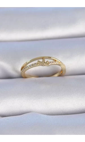Pirinç Gold Renk Zirkon Taşlı Kalp Model Kadın Yüzük