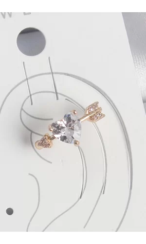 Pirinç Gold Renk Zirkon Taşlı Kalp Ok Model Kadın Kıkırdak Küpe