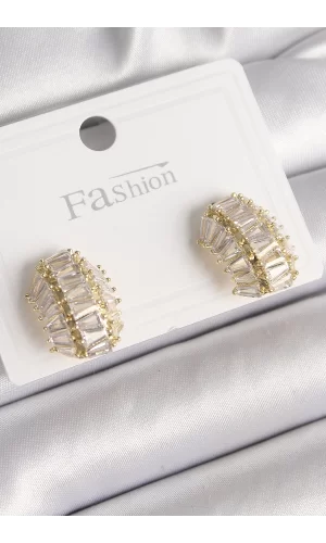 Pirinç Gold Renk Zirkon Taşlı Kaplumbağa Kabuğu Model Kadın Küpe