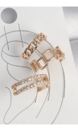 Pirinç Gold Renk Zirkon Taşlı Kare Zincir Model Kadın Kıkırdak Küpe