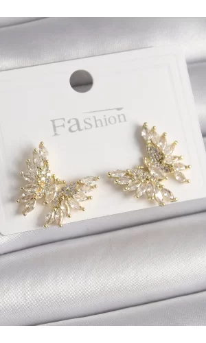 Pirinç Gold Renk Zirkon Taşlı Kelebek Model Kadın Küpe