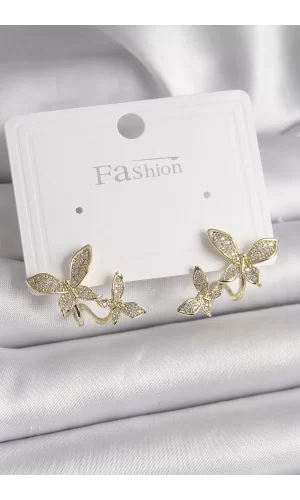 Pirinç Gold Renk Zirkon Taşlı Kelebek Model Kadın Küpe