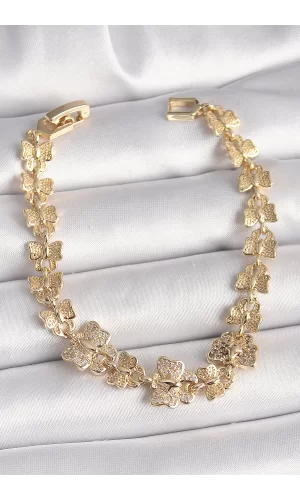 Pirinç Gold Renk Zirkon Taşlı Kelebek Model Zincir Kadın Bileklik