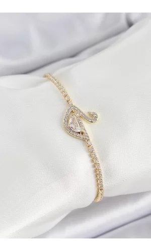 Pirinç Gold Renk Zirkon Taşlı Kuğu Model Kadın Bileklik