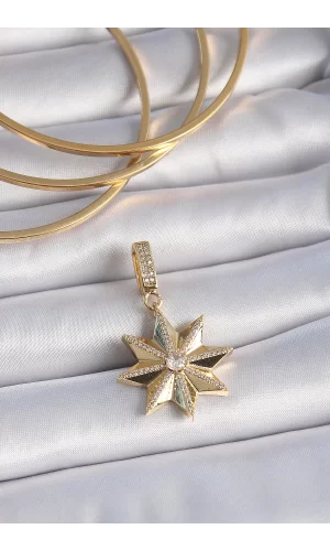 Pirinç Gold Renk Zirkon Taşlı Kutup Yıldızı Ajda Charm