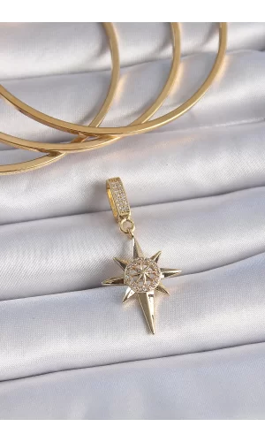Pirinç Gold Renk Zirkon Taşlı Kutup Yıldızı Model Ajda Charm