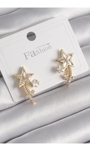 Pirinç Gold Renk Zirkon Taşlı Kuyruklu Yıldız Model Kadın Küpe