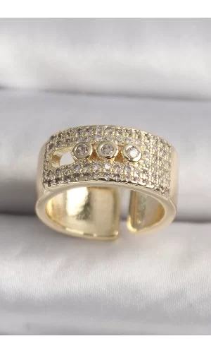 Pirinç Gold Renk Zirkon Taşlı Messika Model Ayarlanabilir Kadın Yüzük