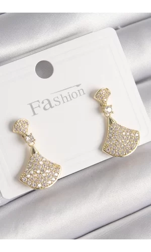 Pirinç Gold Renk Zirkon Taşlı Motif Model Kadın Küpe