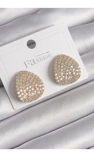 Pirinç Gold Renk Zirkon Taşlı Plaka Model Kadın Küpe