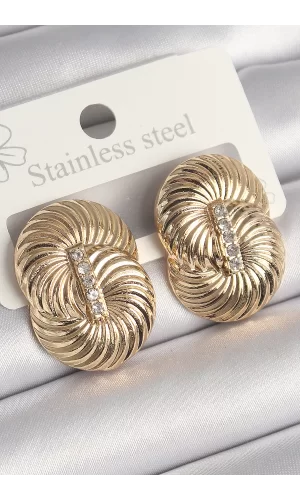 Pirinç Gold Renk Zirkon Taşlı Sarmal Model Kadın Küpe