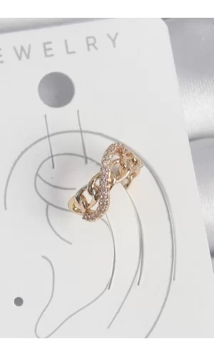 Pirinç Gold Renk Zirkon Taşlı Sonsuzluk Zincir Model Kadın Kıkırdak Küpe