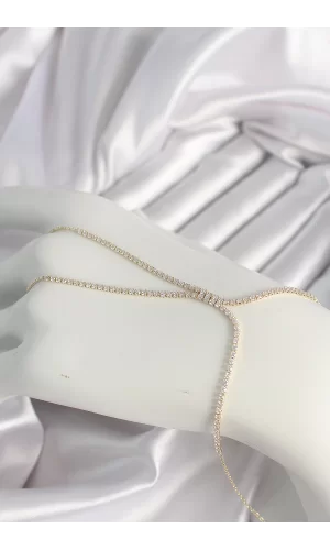 Pirinç Gold Renk Zirkon Taşlı Su Yolu Zirkon Taşlı Kadın Şahmeran