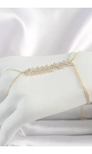 Pirinç Gold Renk Zirkon Taşlı V Model Kadın Şahmeran