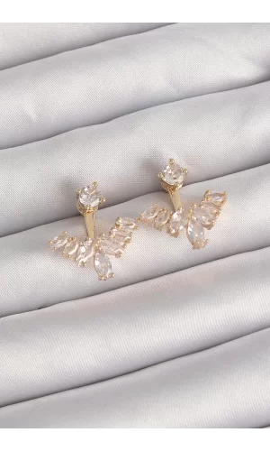 Pirinç Gold Renk Zirkon Taşlı V Model Küpe