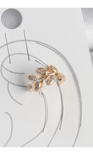 Pirinç Gold Renk Zirkon Taşlı Yaprak Model Kadın Kıkırdak Küpe
