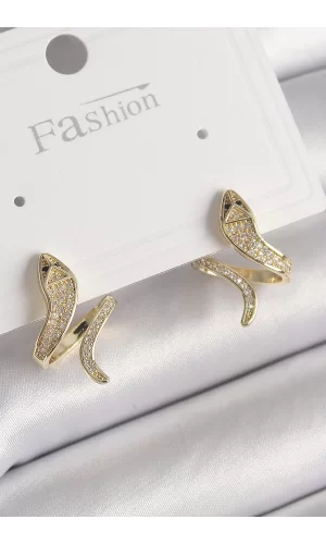 Pirinç Gold Renk Zirkon Taşlı Yılan Model Kadın Küpe