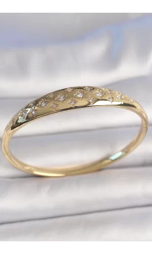 Pirinç Gold Renk Zirkon Taşlı Yıldız İşlemeli Kadın Kelepçe