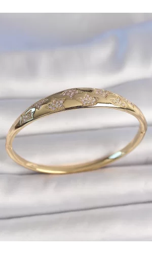 Pirinç Gold Renk Zirkon Taşlı Yıldız İşlemeli Kadın Kelepçe