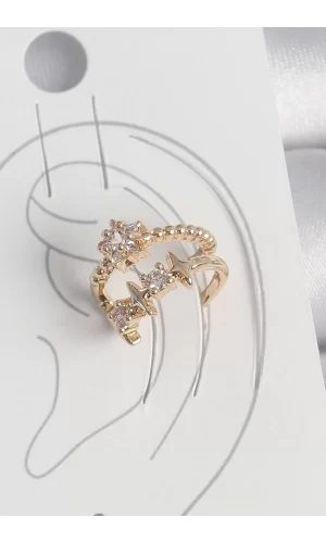 Pirinç Gold Renk Zirkon Taşlı Yıldız Model Kadın Kıkırdak Küpe