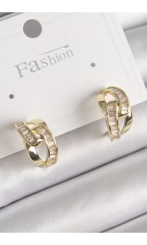 Pirinç Gold Renk Zirkon Taşlı Zincir Model Kadın Küpe