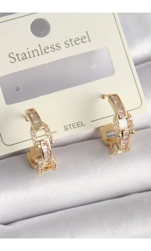 Pirinç Gold Renk Zirkon Taşlı Zincir Model Kadın Küpe