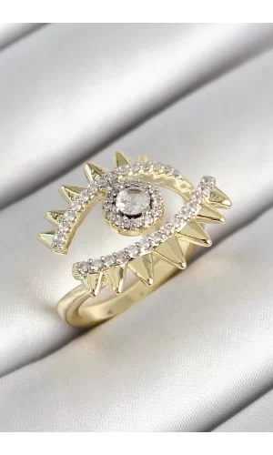 Pirinç Göz Figürlü Zirkon Taşlı Gold Renk Ayarlanabilir Kadın Yüzük
