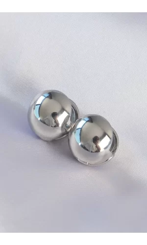 Pirinç Gümüş Renk İçi Boş Minimal Topçuk Küpe