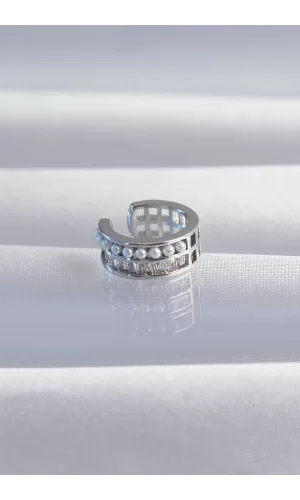 Pirinç Gümüş Renk İncili Baget Taşlı Earcuff Küpe