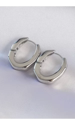 Pirinç Gümüş Renk Kalın Kemik Model Küpe