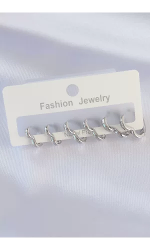 Pirinç Gümüş Renk Kalp Model Küpe Seti