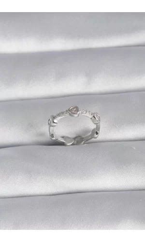 Pirinç Gümüş Renk Kalp Model Zirkon Taş Detay Kadın Yüzük