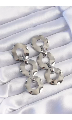 Pirinç Gümüş Renk Oval Ayna Model Sallantılı Küpe