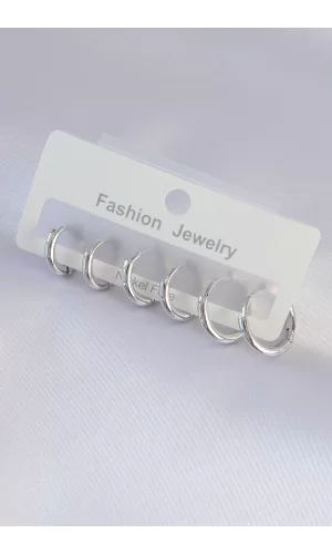 Pirinç Gümüş Renk Oval Küpe Seti
