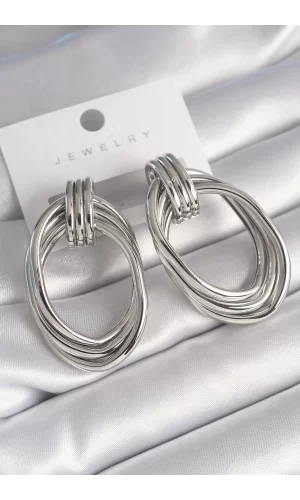 Pirinç Gümüş Renk Oval Model Kadın Küpe
