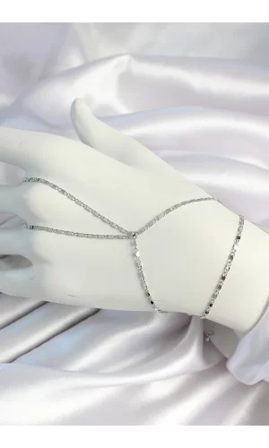 Pirinç Gümüş Renk Parçalı Ezme Zincirli Şahmeran